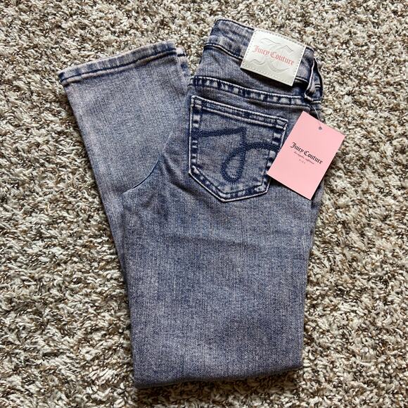 Juicy Couture Kids Mid Rise Straight Jean Girls Size 10 Pink Tint Denim Stretch - Picture 1 of 7